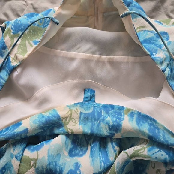 VTG Silk Ann Taylor Y2K Green and Blur Floral Cowl Neck Short Dress - Picture 5 of 7